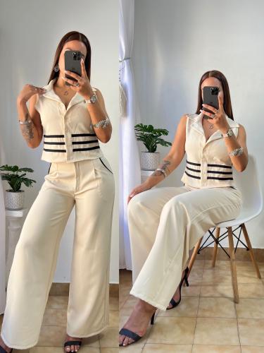 Conjunto Chaleco y Pantalón Palazo Sastrero Combinado.