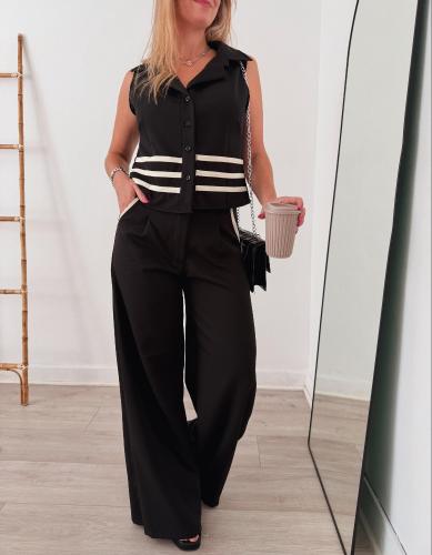 Conjunto Chaleco y Pantalón Palazo Sastrero Combinado. - Miniatura 6