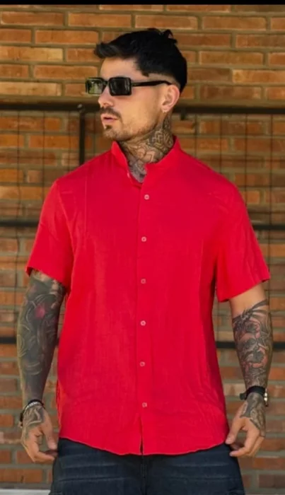 Camisa de Lino Cuello Mao