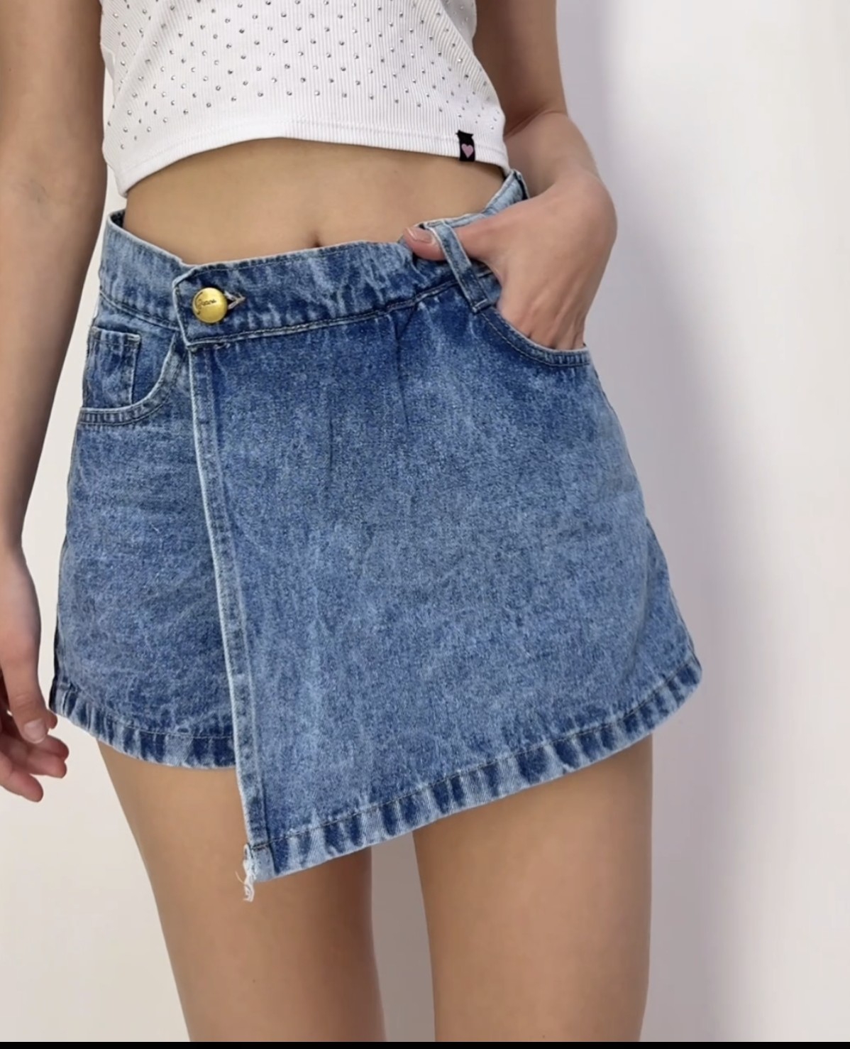 Shorts Pollera Tiro Alto Nevado Azul Rígido - Imagen 3