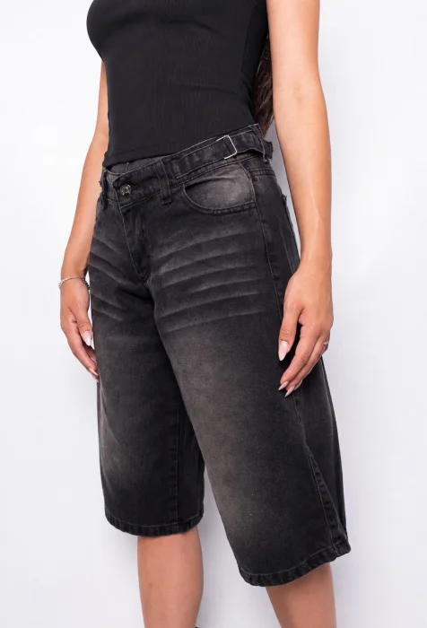 Bermuda Baggy Larga  Negro Matizado