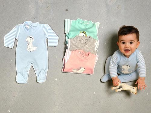 Entero Algodon Rayado Bordado Micky Baby T.(0-3) Art.205 Surtido de Colores