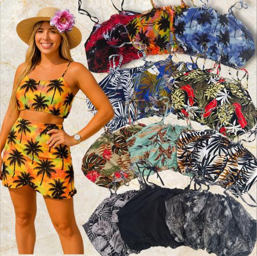 Conjunto Top + Pareo Fibrana Poplin Estampado