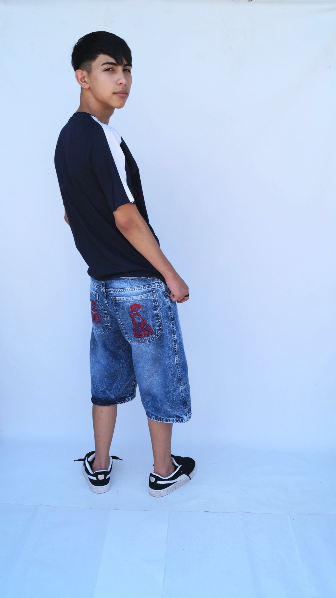 Teens Bermuda Baggi Azul Localizado Bordado - Imagen 3