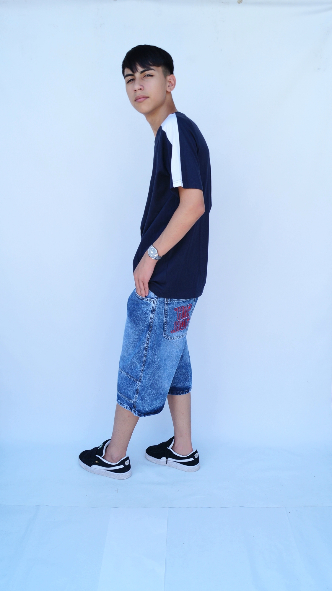 Teens Bermuda Baggi Azul Localizado Bordado - Imagen 7