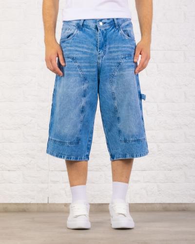 Art. 415 - 3/4 Bermuda Super Baggy Localizado Rigido Celeste Nevado