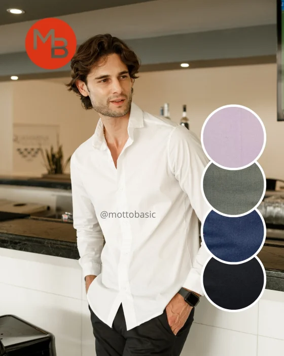Camisa Elastizada Lisa Hombre Entallada