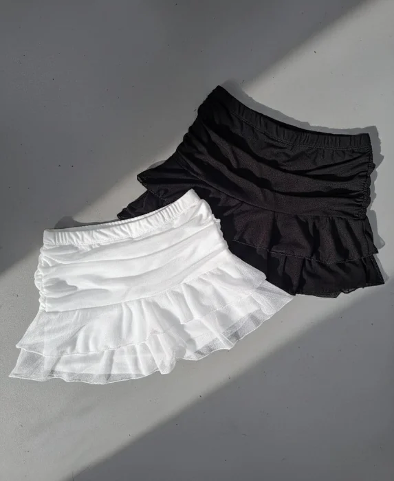 Short Pollera Tull Microtul Volados Falda