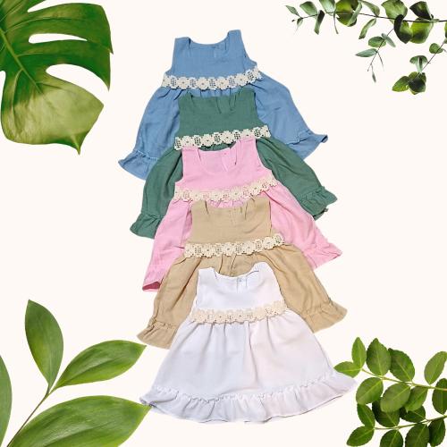 Vestido de Lino con Detalle de Encaje