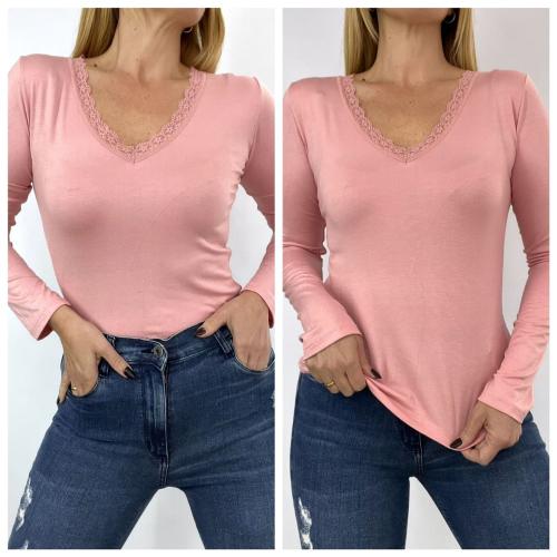 Remera Manga Larga con Puntilla