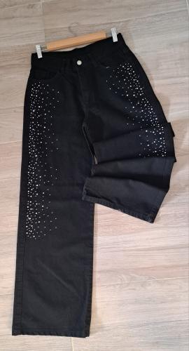 Pant. Wide Led Negro con Estras
