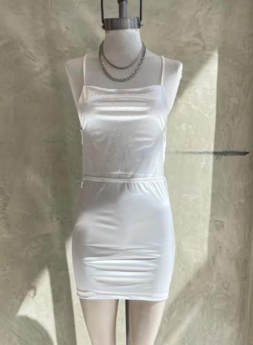 Vestido Brillos Strass Raso