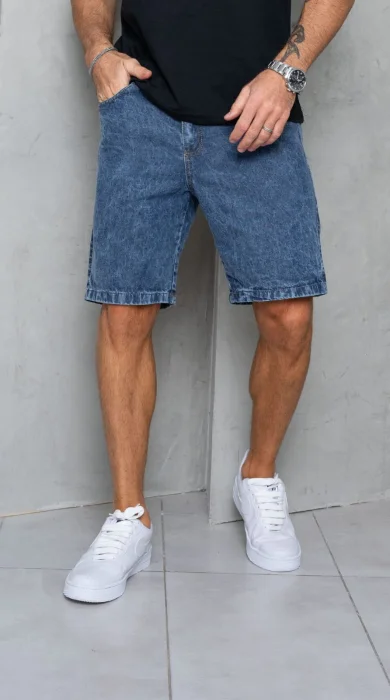 Bermudas Jeans Mom Azul Nevado Liso