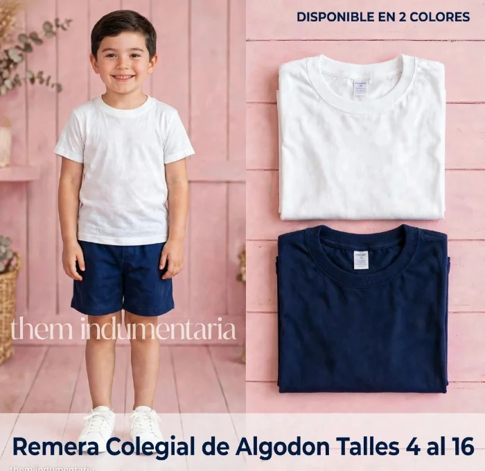 Remeras Escolares Lisas de Algodon