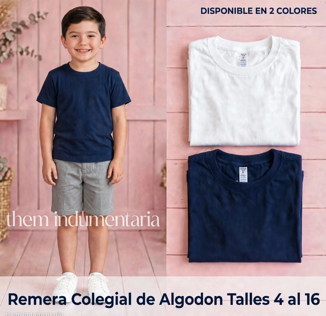 Remeras Escolares Lisas de Algodon - Imagen 2