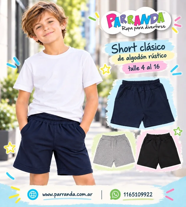 Short de Algodón Rústico Niño Escolar