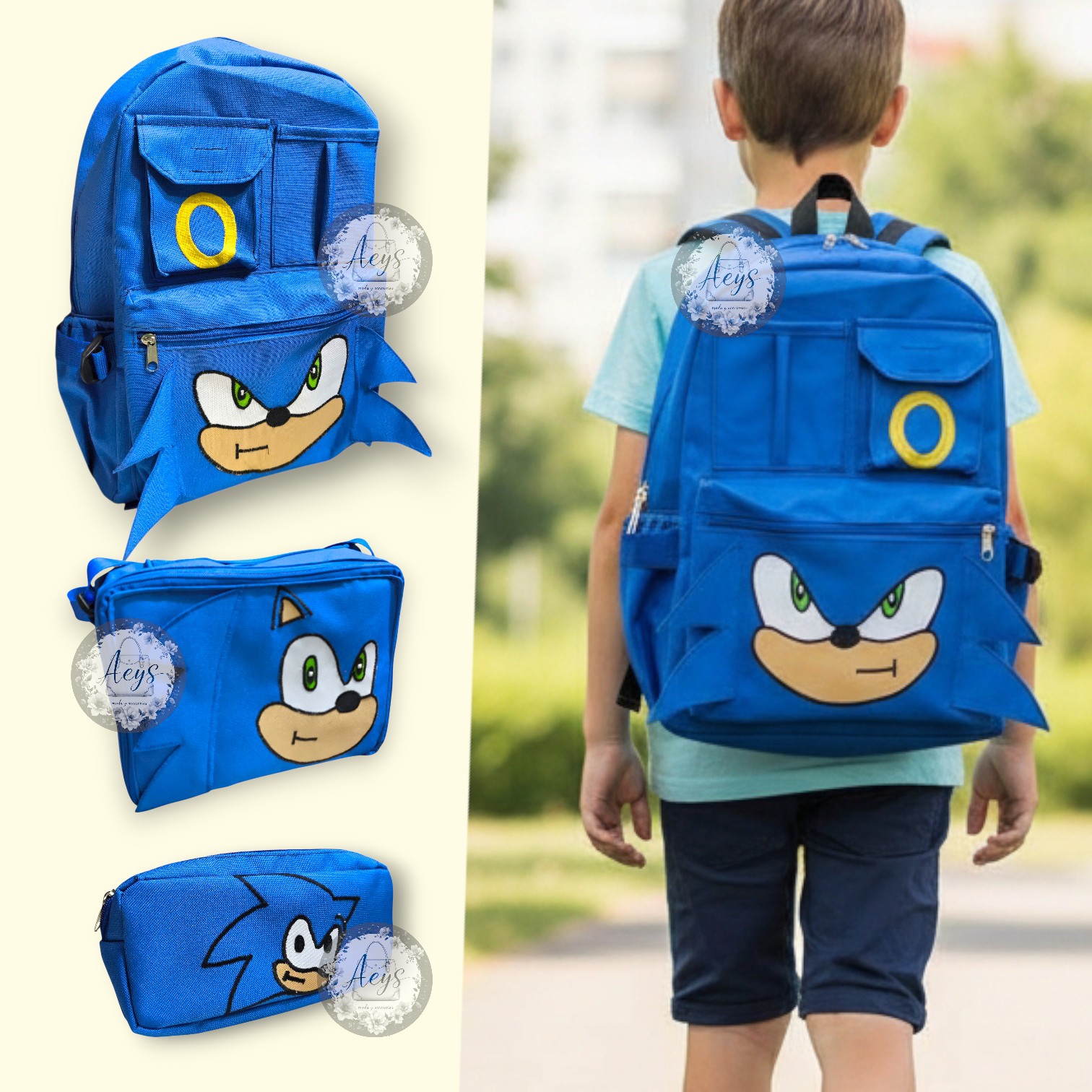 Mochila Nacional de Cordura Bordado de Sonic con Lonchera y Cartuchera, Escolar - Imagen 1