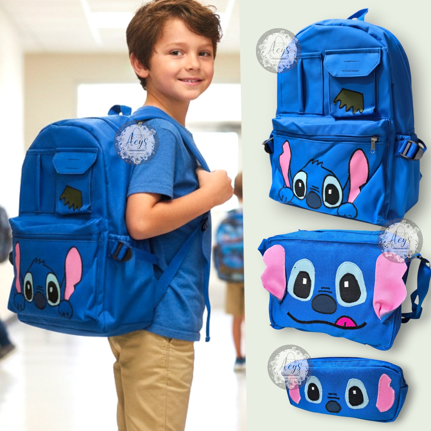 Mochila Nacional de Cordura Bordado de Stitch con Lonchera y Cartuchera, Escolar - Imagen 1