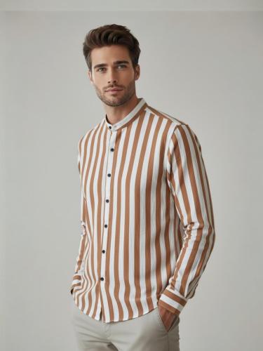 Camisa de Lino Rayado Cuello Mao M/larga - Miniatura 2