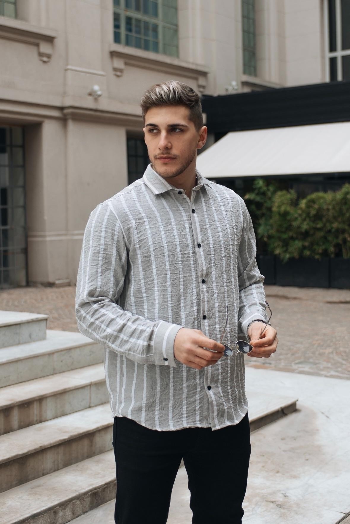 Camisa de Lino Hart Rigido Rayado Manga Larga - Imagen 3