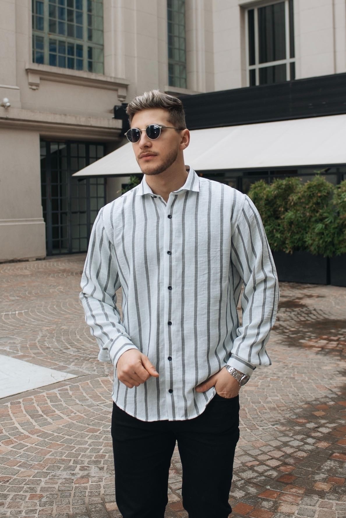 Camisa de Lino Hart Rigido Rayado Manga Larga - Imagen 4