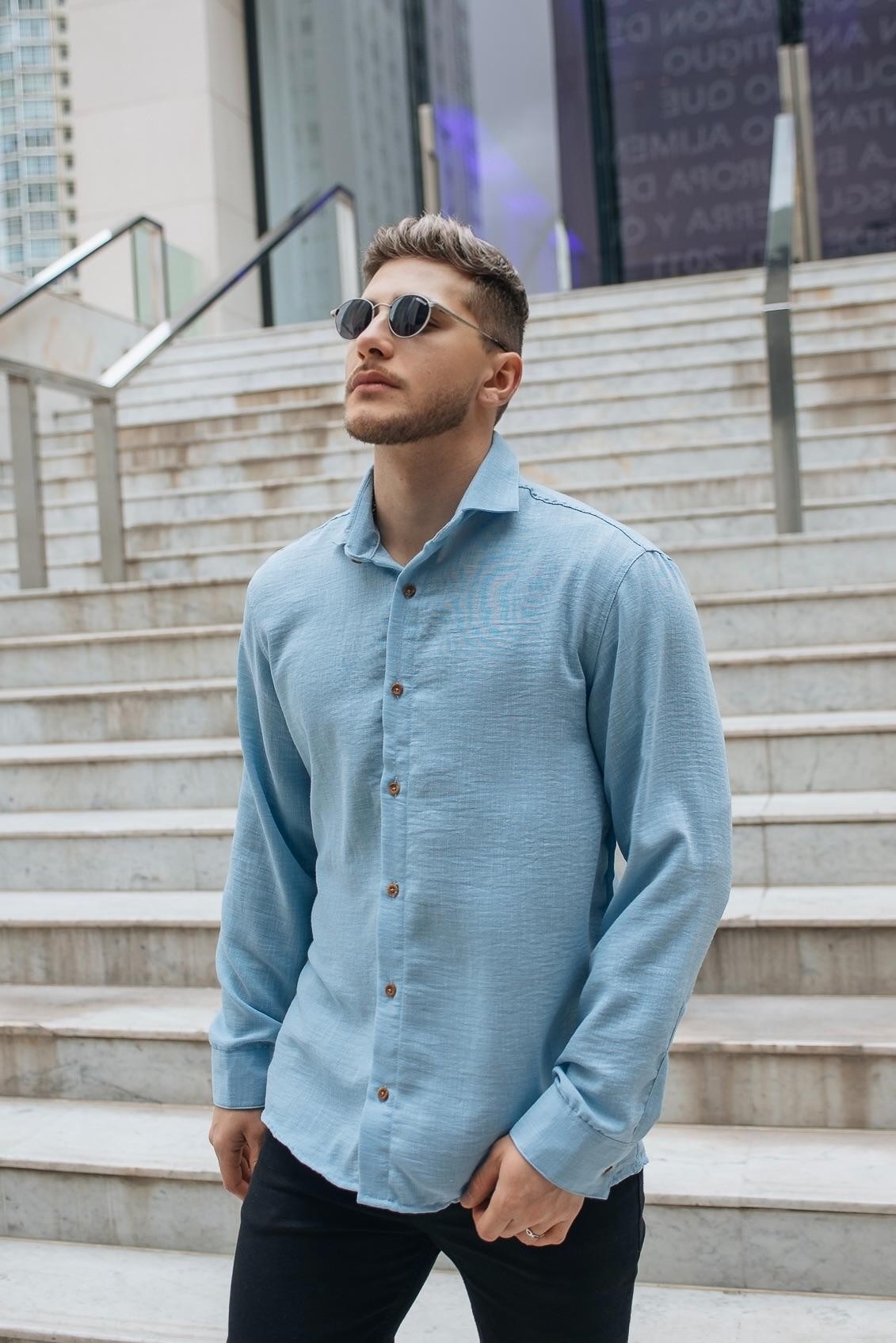 Camisa de Lino Hart Liso Rigido Manga Larga - Imagen 6