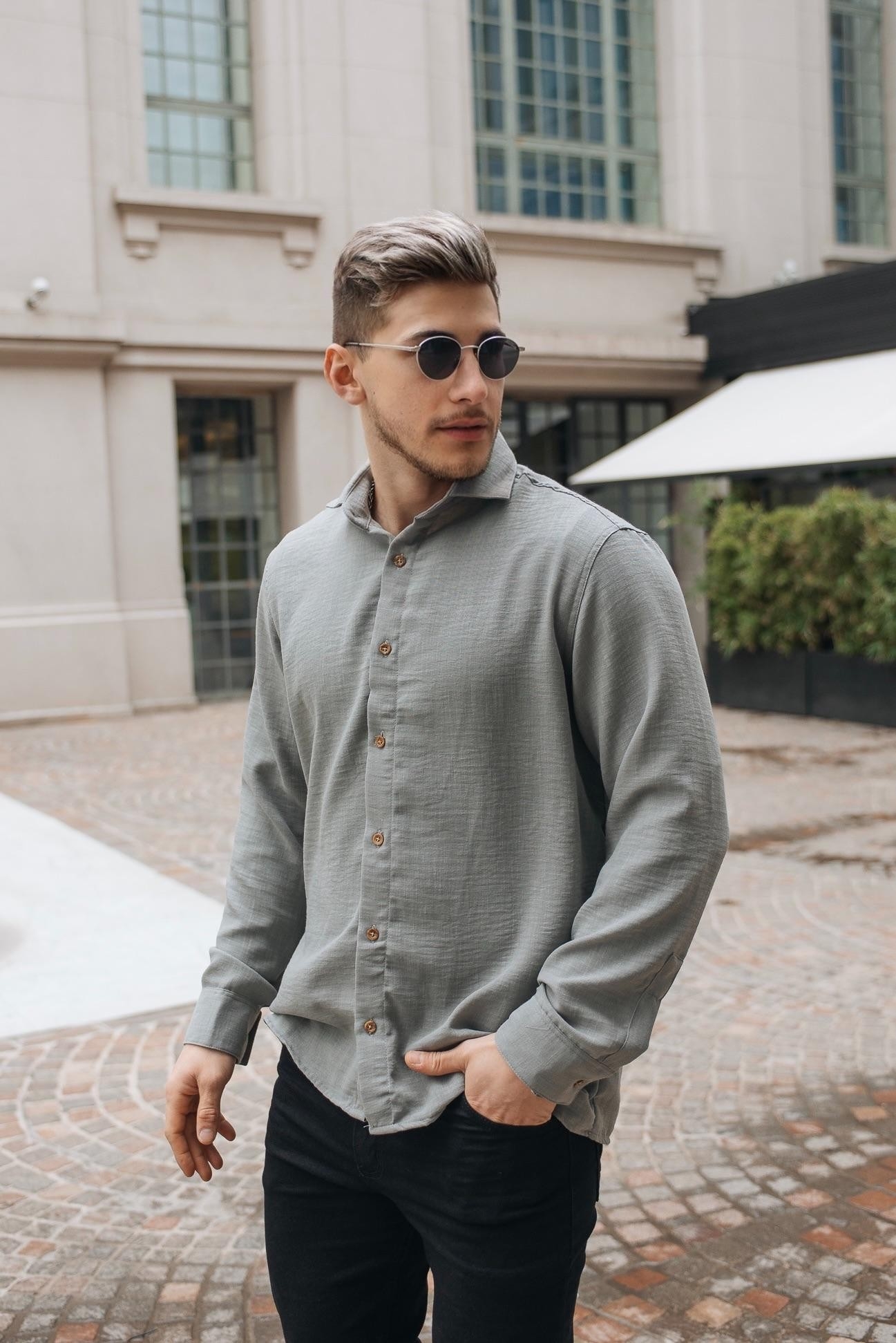 Camisa de Lino Hart Liso Rigido Manga Larga - Imagen 7