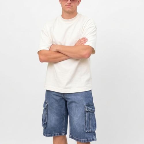 Bermuda Cargo Jeans Rígido Hombre