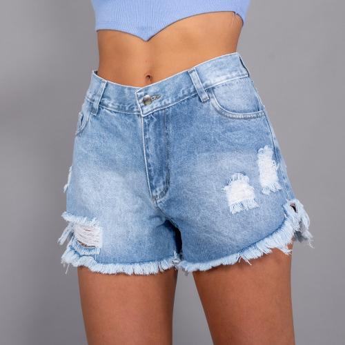 Short Azul de Dama con Roturas Deflecado - Miniatura 8