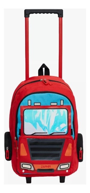 Mochila Escolar Carrito Camion Car Bolsillos 45x32 Premium Rojo Camión - Imagen 2