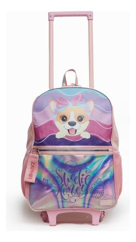 Mochila Escolar Carrito Nena Perrito con Holografico Color Rosa - Miniatura 1