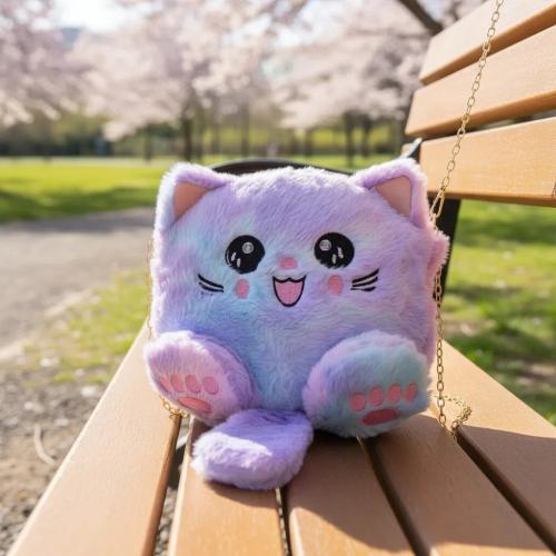 Cartera Infantil Peluche Gato Kawaii Bandolera Niña Suave con Cadena Dorada - Miniatura 3