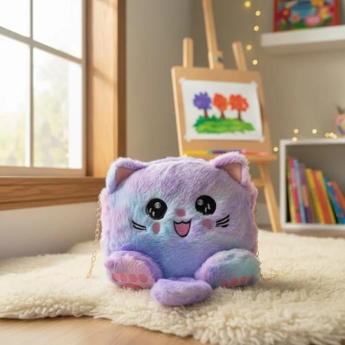 Cartera Infantil Peluche Gato Kawaii Bandolera Niña Suave con Cadena Dorada - Miniatura 7