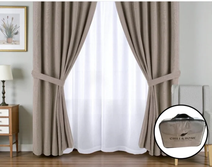 Cortina Black Out Lino + Cortina Voile 2 en 1
