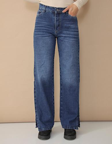 Pantalón Jean Wide Leg con Tajo - Miniatura 3