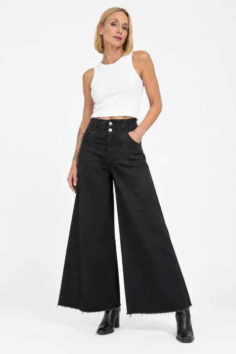Jean Gina Ancho Gabardina Pinzado Negro