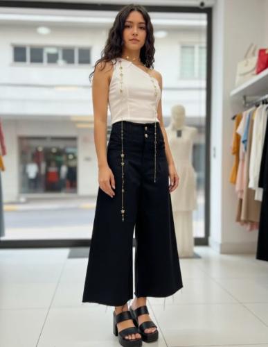 Jean Gina Ancho Gabardina Pinzado Negro - Miniatura 2
