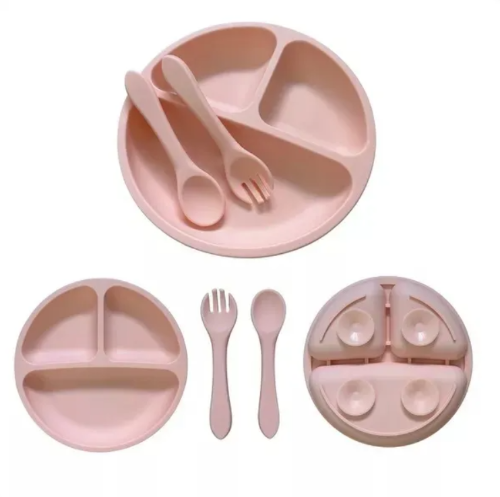 Plato Silicona Bebé Cubierto Cuchara Tenedor
