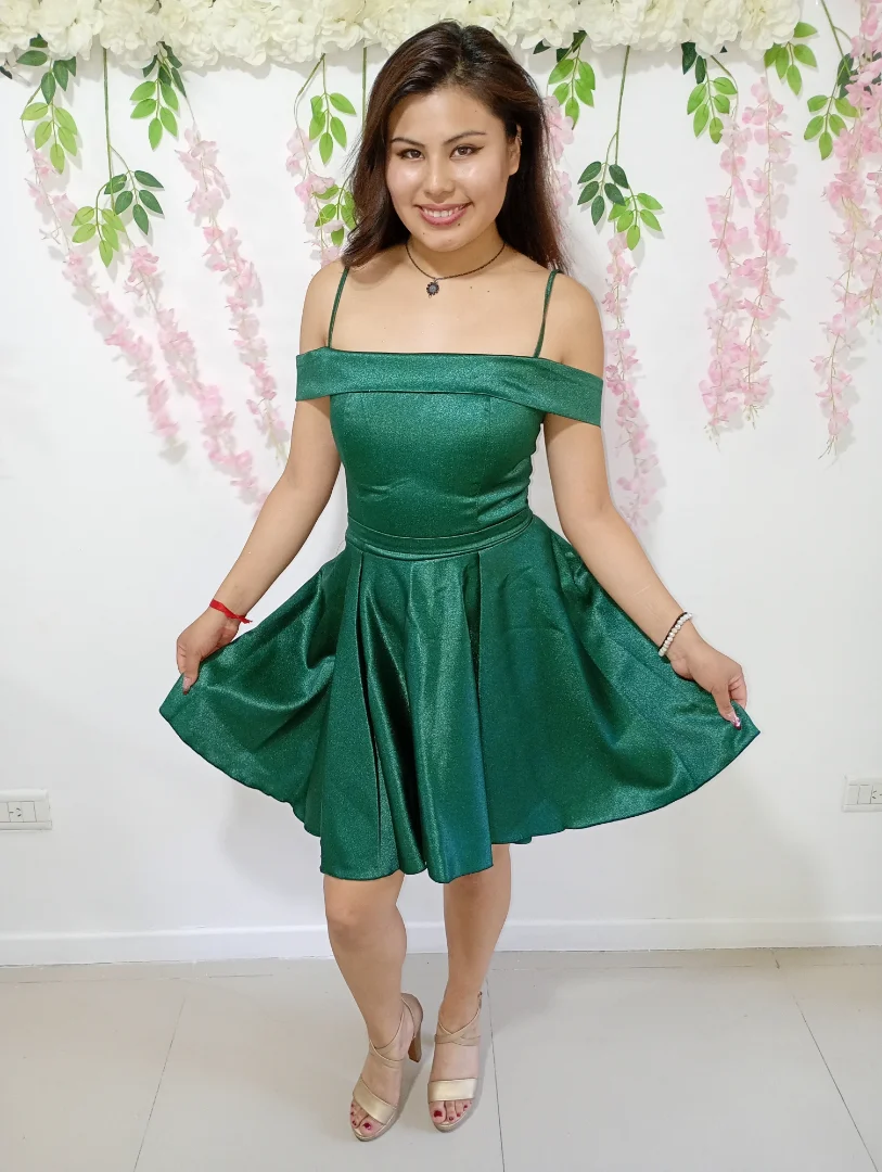 Vestido Corto.con Manga Faja - Imagen 2