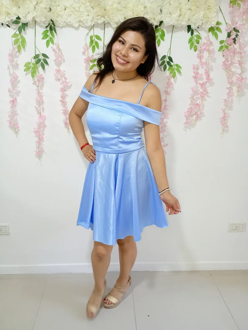 Vestido Corto.con Manga Faja - Imagen 3