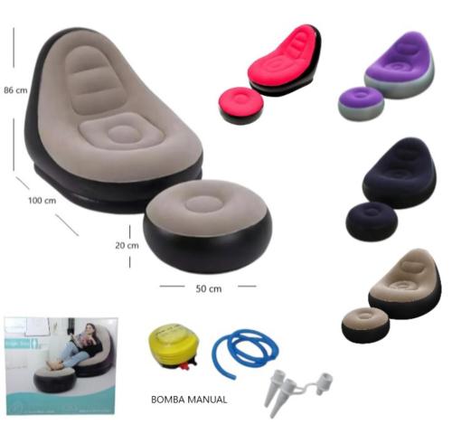 Sofa Sillon Inflable con Posa Pies Ultra Comodo Puff 2 en 1 - Miniatura 4