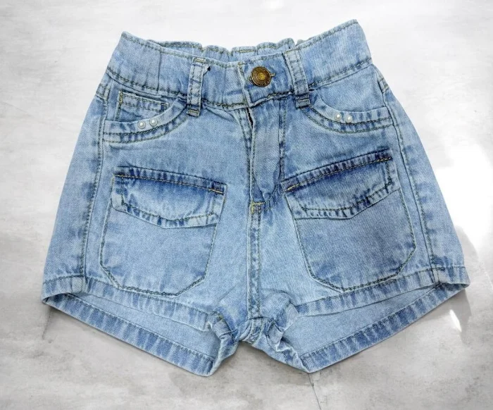 Short Nena Tela Jeans Camisero con Regulador en la Cintura