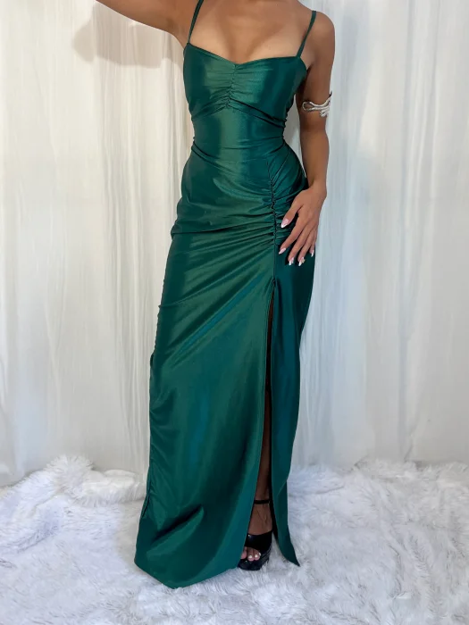 Vestido Largo de Fiesta Satén con Push Up