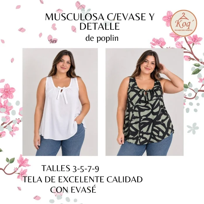 Musculosa Poplin C/ Evase y  Detalle Cuello