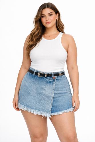 Pollera Short Jean Grande Dama Falda Corta Denim Mujer Mayoristas Hotsale