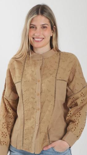 Camisa Broderie Cuello Mao Importado