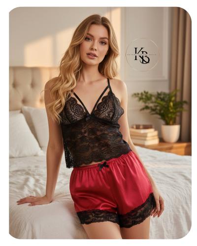 12 Pijamas Saten con Puntilla  Importadas