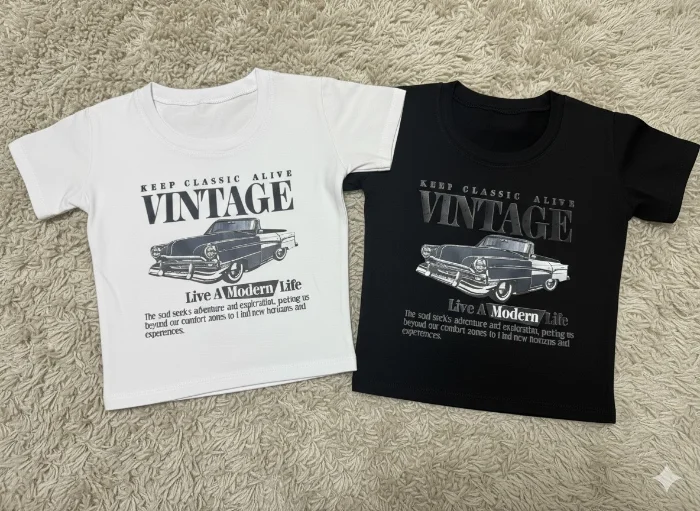 Baby Tee Vitage Algodon con Lycra