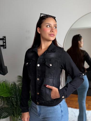 Campera de Jeans Elastsada Negro Locazado - Miniatura 3