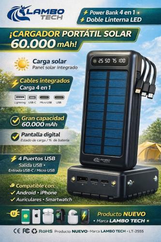Cargador Portátil Solar  Lambo Tech 60.000 Mah Power Bank 4 en 1 - Miniatura 1